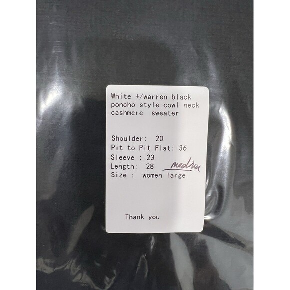 White + Warren Women Black Cashmere Cowl Neck Poncho Dolman Style Sweater M/L - Picture 11 of 11